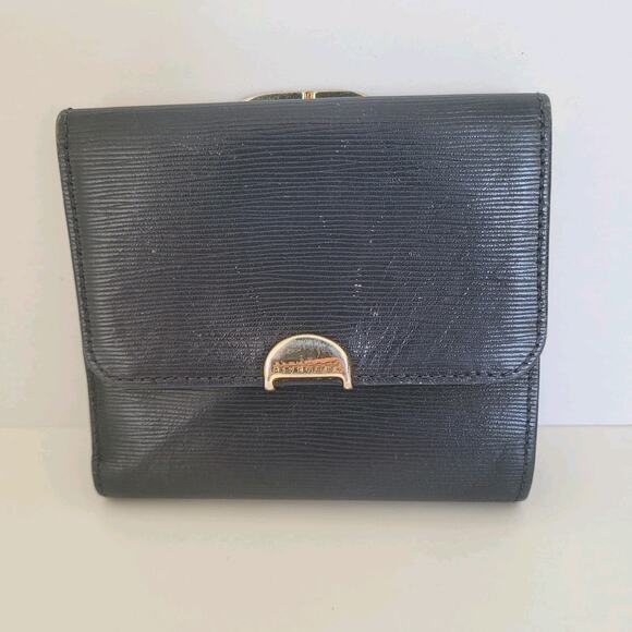 Givenchy Vintage Leather Wallet Kisslock Navy Blue Bifold Medium Compact Designe - Picture 1 of 12